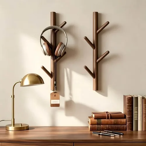 Vista 5 de Perchero 2 paquetes - Perchero de pared con ganchos para sombreros - Perchero de madera resistente - Árbol de pasillo con base sólida