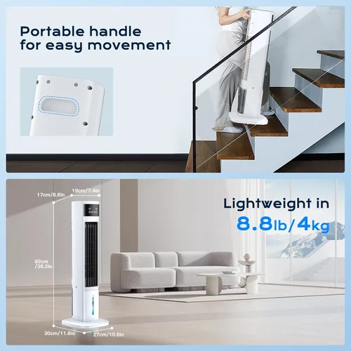 Vista 9 de Enfriador de aire evaporativo, aire acondicionado portátil 3 en 1 para habitación, 4 modos y 3 velocidades, unidad de CA portátil de enfriamiento