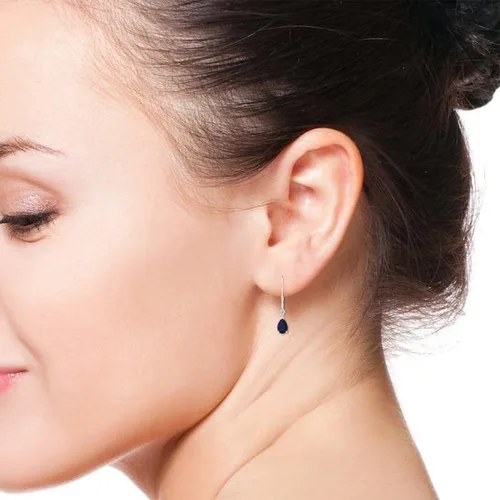Vista 3 de ANGARA - Aretes colgantes de zafiro azul natural para mujeres y niñas en oro macizo de 14 quilates, platino, regalo de joyería de piedra natal