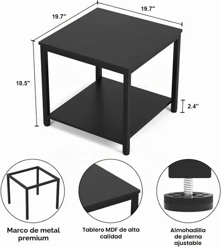 Vista 3 de Homieasy Mesa Auxiliar Cuadrada de 20 Pulgadas, Mesa de Centro de Café y Té de 2 Niveles, Mesitas de Noche para Sofá, Sillón, Cama, Mesa Auxiliar