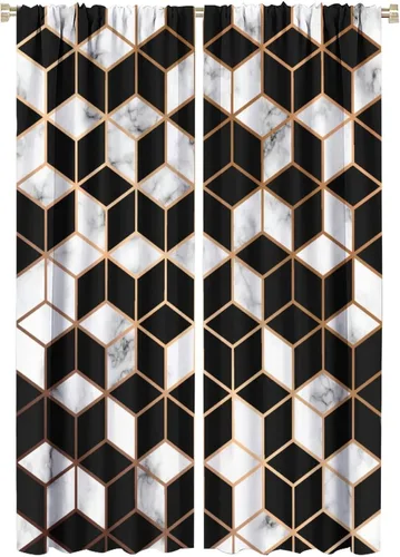 Vista 33 de Cortinas abstractas de mármol de lujo de lujo azul marino dorado a rayas con patrón de mármol estampado para dormitorio, sala de estar, cortinas