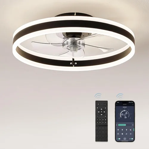 Vista 7 de LEDIARY Ventiladores de techo de perfil bajo con luces, ventilador de techo moderno de montaje al ras y control remoto, ventiladores de techo LED