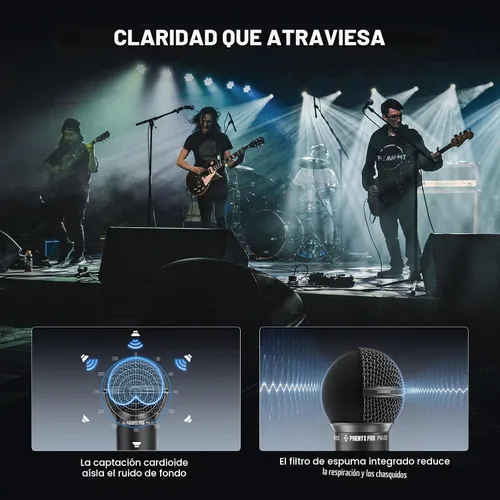 Vista 3 de Phenyx Pro Micrófono vocal dinámico, micrófono cardioide con interruptor de encendido/apagado, cable XLR de 16.4 pies, clip de micrófono, bolsa