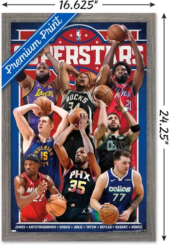Vista 3 de Trends International NBA League Superstars 23 - Póster de pared, 22.4 pulgadas de largo x 14.7 pulgadas, versión enmarcada de madera de granero