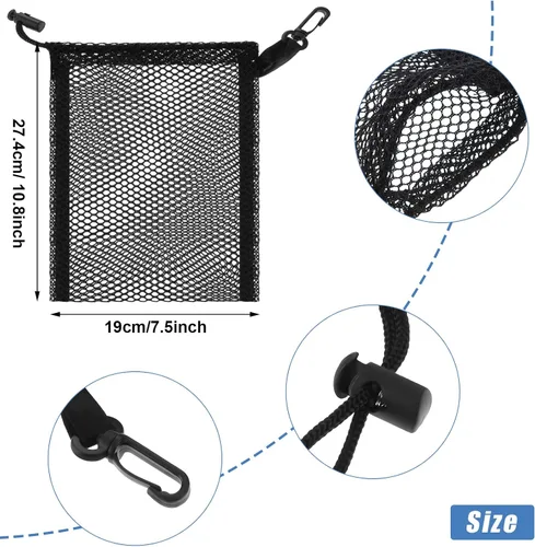 Vista 6 de 8 bolsas de malla negra con cordón y clips, pequeñas bolsas de malla de almacenamiento de nailon, bolsa para lavavajillas, bolsa de red para joyas