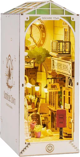 Vista 9 de Rolife Kit de rincón de libros de bricolaje 3D de madera para adultos, estantería de 9.5 pulgadas, decoración interior con kit de casa de muñecas
