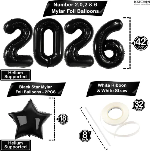Vista 2 de Katchon, Globos gigantes negros grandes 2026 – 42 pulgadas Globos de graduación 2026 con globos de estrella negra para decoraciones de graduación