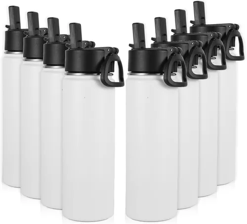 Vista 30 de Volhoply Botellas de agua aisladas de 22 onzas con tapa con popote, botella deportiva de acero inoxidable con asa, vasos de agua de viaje de metal