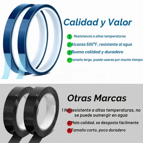 Vista 3 de Paquete de 2 cintas resistentes al calor para sublimación de prensa de calor, cinta de transferencia de calor de alta temperatura, cinta de Azul