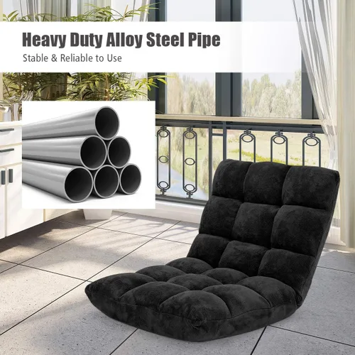 Vista 7 de GOFLAME Sofá de suelo plegable de 14 posiciones, sofá ajustable para juegos, silla acolchada, cama plegable para dormir para sala de estar, Negro
