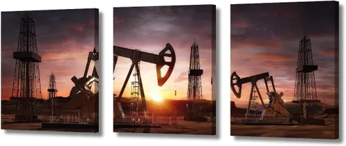 Vista 30 de TUMOVO Bombas de aceite en la puesta de sol para dormitorio, industria de petróleo y gas, pinturas de pared de 3 piezas de arte de pared de petróleo