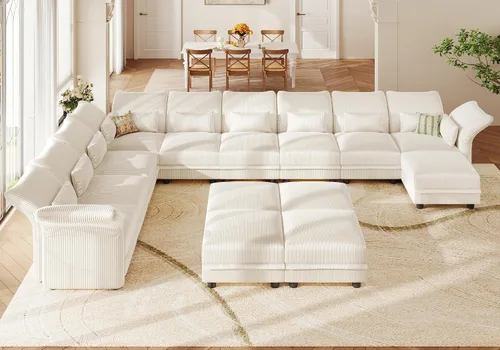 Vista 18 de LLappuil Sofá modular de 14 plazas con almacenamiento, sofás modulares grandes en forma de U para sala de estar con respaldos de brazos ajustables