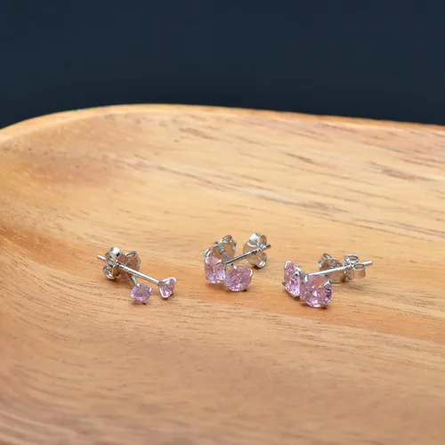 Vista 2 de Aretes de plata de ley con circonita cúbica rosa para mujer, 340.197 in