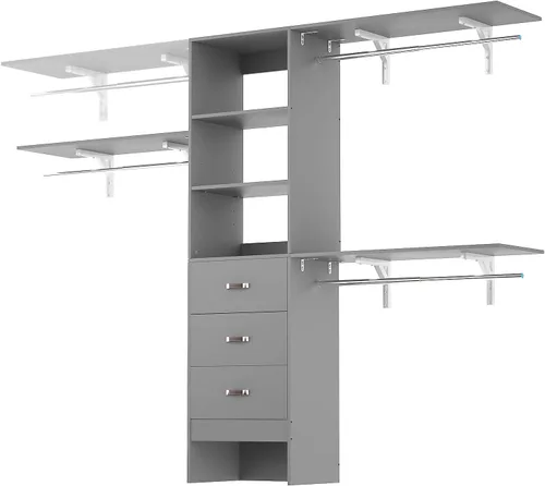 Vista 10 de iSunirm Sistema de armario de 8 pies, sistema organizador de armario de 96'' con 3 varillas para colgar, armario de dormitorio de montaje en pared
