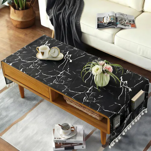 Vista 8 de Mantel de mesa auxiliar bohemio para sala de estar, con bolsillos y borlas, mantel rectangular a rayas para café, lavadora, secadora, refrigerador