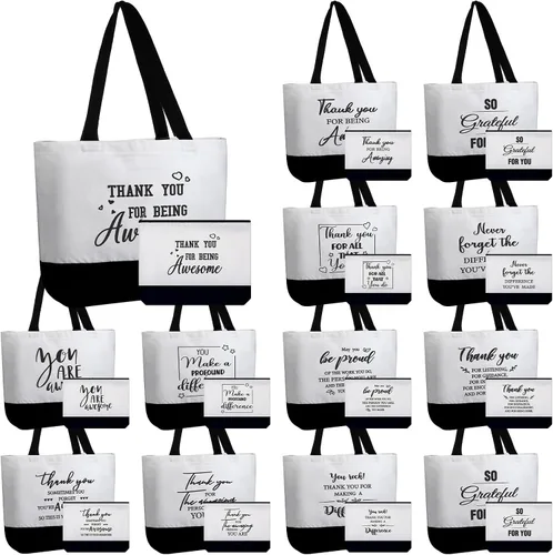 Vista 15 de Silkfly 32 piezas inspiradoras bolsa de lona con cremallera reutilizable motivacional bolsa de maquillaje conjunto para mujeres, amigas compañeras