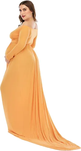 Vista 4 de ZIUMUDY Vestido largo de maternidad con hombros descubiertos, vestido de fotografía para baby shower