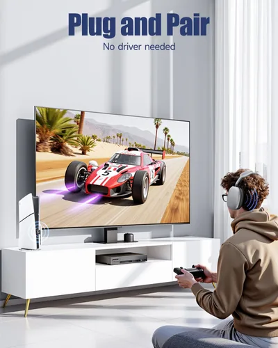 Vista 7 de ZEXMTE Adaptador Bluetooth PS5, transmisor de audio inalámbrico 5.3 para conectar auriculares y auriculares inalámbricos, conecta dos dispositivos