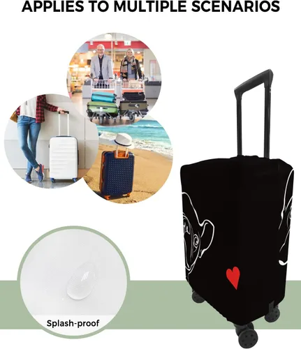Vista 4 de French Bulldog Suitcase Cover - Waterproof Stretch Travel Luggage Cover, Cute Animals Red Love Heart Black Luggage Covers Washable Luggage Protector