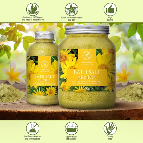 Vista 9 de Sales de baño de árnica de 21.16 onzas – Aceites esenciales de romero y abeto 100% naturales – sal marina Arnica 21.16 oz – Lo mejor para el baño