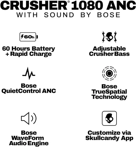 Vista 12 de Skullcandy Crusher 1080 ANC - Auriculares con sonido de Bose - True Black Negro verdadero