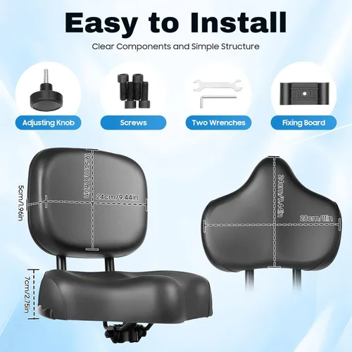 Vista 4 de Asiento de bicicleta con respaldo de gran tamaño, cómodo, repuesto de silla de montar de bicicleta, espuma viscoelástica suave, acolchado de piel