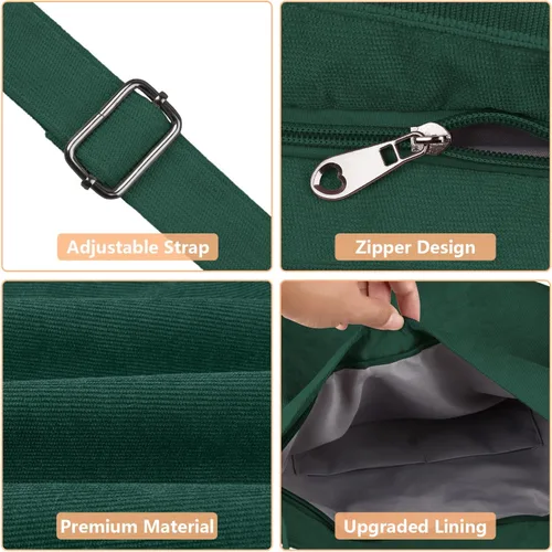 Vista 3 de Kememo Bolso Hobo de pana con cremallera, bolsa de hombro de gran capacidad, bolsa de compras para mujer