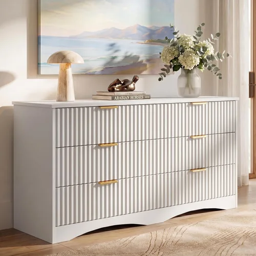 Vista 8 de JUMMICO Dresser for Bedroom, 47.2" Fluted Wood Chest of Drawers, Black