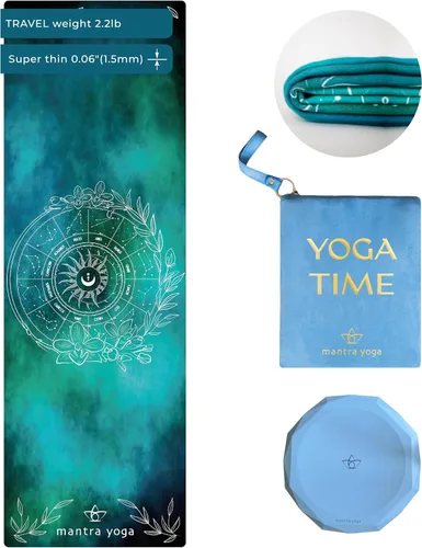 Vista 17 de Mantra Yoga Travel PRO 1.5mm con almohadilla para las rodillas - Esterilla plegable para fitness y ejercicio con bolsa Ligera, compacta