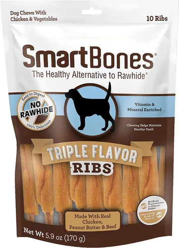 Vista 2 de SmartBones Sin colores artificiales ni conservantes masticables de costillas y alas, dale a tu perro un divertido masticable de triple sabor