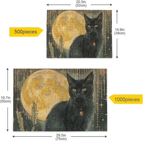 Vista 5 de Rompecabezas de 500 piezas con diseño de gato de brujas vintage, rompecabezas educativo de descompresión intelectual para adultos, pensamiento