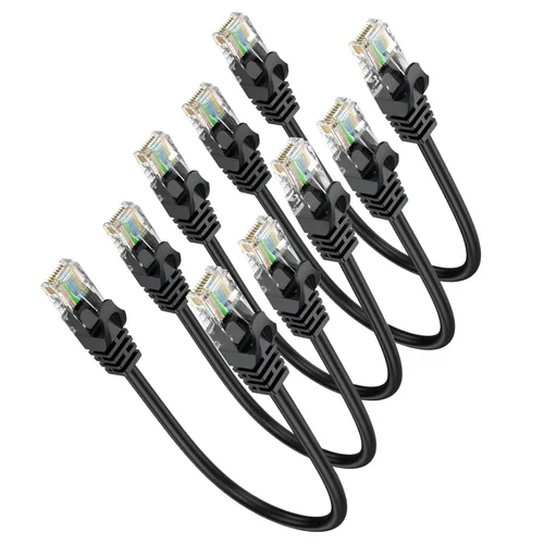 Vista 10 de Cable Ethernet corto de 0.5 pies, paquete de 2 cables de conexión Cat6 de 6 pulgadas (cable Cat 6, cable RJ45 de Internet, cable de red) 10 Gbps