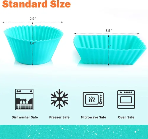 Vista 4 de IPOW Juego de 24 moldes de silicona para hornear cupcakes, reutilizables, de grado alimenticio, sin BPA, antiadherentes, 2 formas, rectángulo redondo