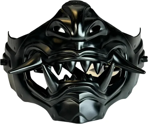 Vista 5 de Máscara japonesa de monstruo Hannya Demon Oni Samurai de media cara (Negro), talla única para la mayoría..