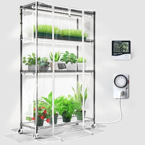 Vista 12 de Barrina Mini invernadero portátil con luces LED de cultivo para plantas de interior, luz de planta de alto rendimiento de 40 W, pequeño invernadero