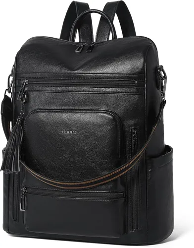 Vista 14 de Shrrie - Mochila vegana de cuero para laptop de 14 pulgadas para mujer, mochila de trabajo, mochila de moda, mochila de viaje, bolso para negocios