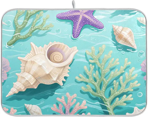 Vista 45 de Beige and Brown Marble Print Dish Drying Mat for Kitchen Counter Super Absorbent Drying Mat 16x18 inch Large Dish Drying Matts for Countertop