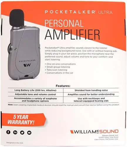 Vista 8 de Amplificador duo con auricular miniatura y auriculares plegables Williams PKT D1 EH pocketalker ultra