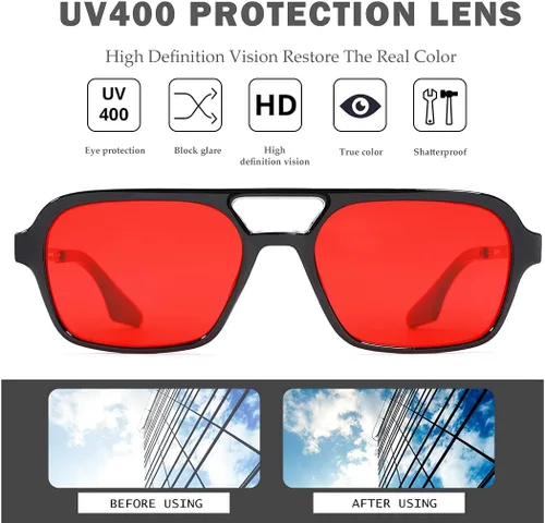 Vista 3 de NULOOQ Lentes de sol planos estilo aviador retro de los años 70 para mujeres y hombres, lentes de sol cuadrados vintage con marco pequeño