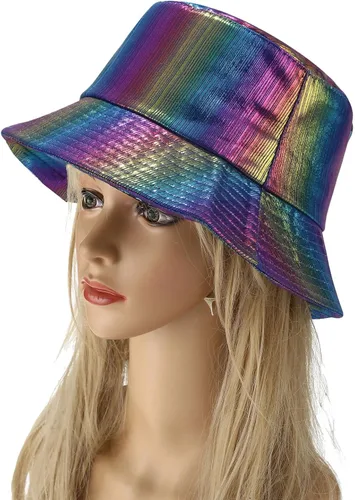 Vista 3 de IHAUIUE Sombrero de pescador metálico de poliuretano, de color sólido, reversible, plegable, sombreros de sol para mujeres y hombres