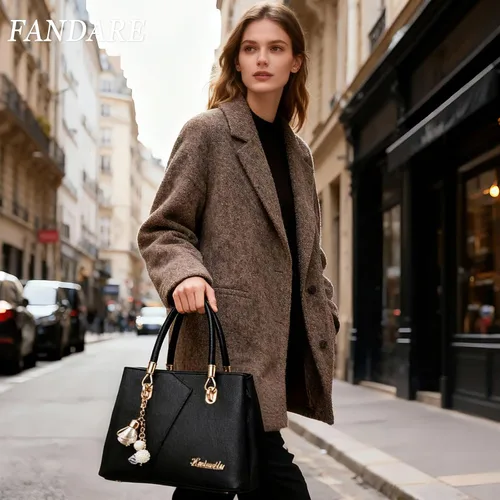 Vista 2 de FANDARE Bolso de mano con múltiples bolsillos para mujer, bolso de hombro de cuero PU
