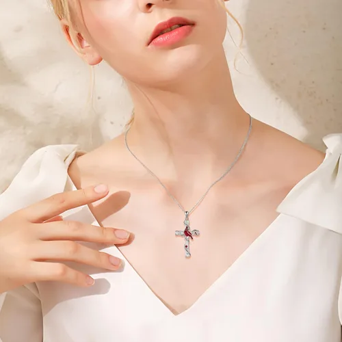 Vista 3 de POPKIMI Collar con colgante de cardenal rojo, plata de ley S925, joyería cardenal de cristal de pájaro rojo, conmemorativo de árbol cardenal rojo