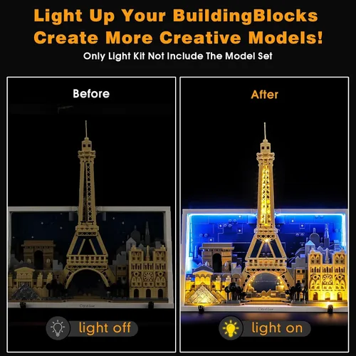 Vista 3 de Vaodest Juego de luz LED para Lego Paris City of Love 21064, diseño y configuración compatible con Lego 21064 Set