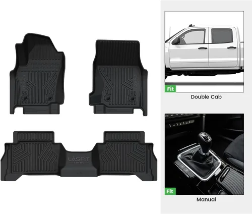 Vista 2 de LASFIT Alfombrillas de suelo para Toyota Tacoma 2024-2026 de doble cabina a gas (solo compatible con manual Tran), forros de suelo de TPE para todo