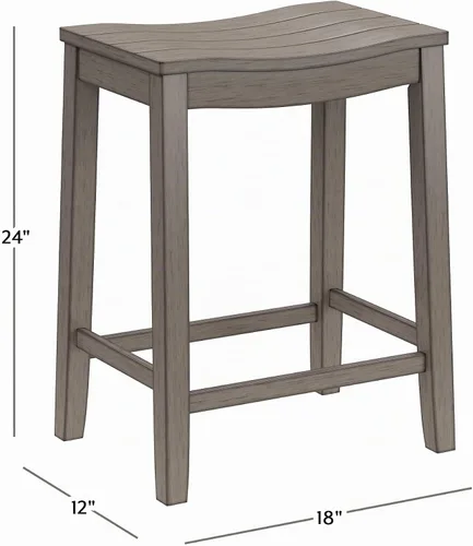 Vista 3 de Hillsdale Fiddler Taburete de altura de mostrador de madera sin respaldo con asiento estilo silla de montar, gris envejecido gris (Aged Gray)