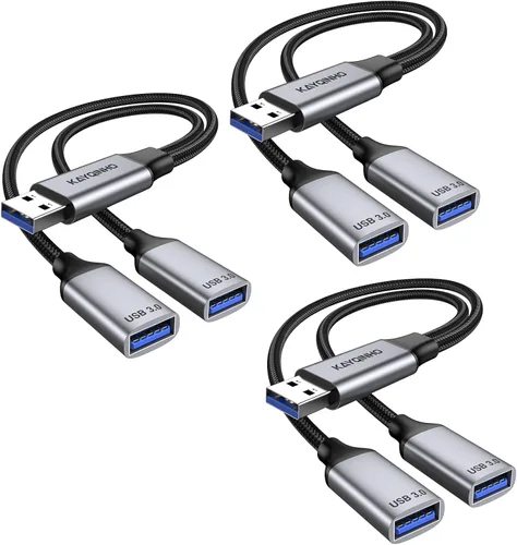 Vista 10 de Divisor USB 3.0 de 1 en 2 salidas, cable USB divisor Y, cable USB macho a 2 hembras para PC, tableta, portátil, MacBook, teclado, PS4, PS5, mouse