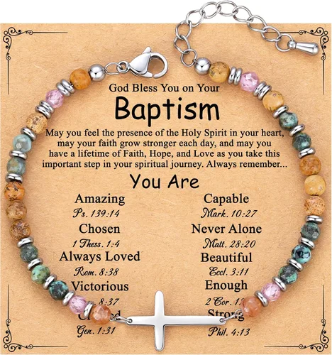 Vista 15 de TONY & SANDY Pulsera de cruz cristiana para mujer, regalo de San Valentín para ella, regalo de confirmación de bautismo, Pascua, regalo único