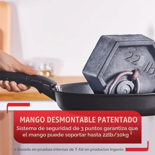 Vista 4 de T-fal Ingenio Mango desmontable 1 pieza, utensilios de cocina, ollas y sartenes, negro Compatible with Ingenio cookware, 3-point safety pot handle