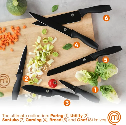 Vista 2 de MasterChef - Juego de cuchillos de cocina con bloque, 6 cuchillos de cocina y un soporte universal para cuchillos, hojas de acero inoxidable extra