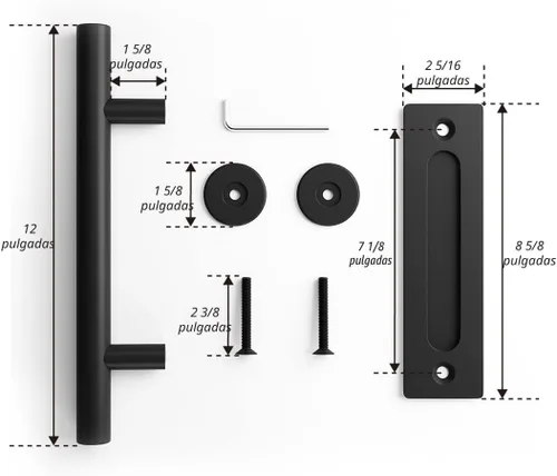 Vista 8 de SMARTSTANDARD 2 manijas de puerta de granero de 12 pulgadas, diseño rústico Negro
